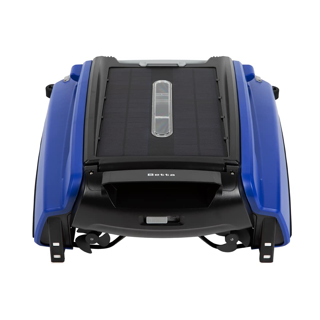 SE Solar Powered Automatic Robotic Pool Surface Skimmer Cleaner with 24/7 Continuous Cleaning Battery Power and Re-Engineered Twin Salt Chlorine Tolerant Motors (Blue)