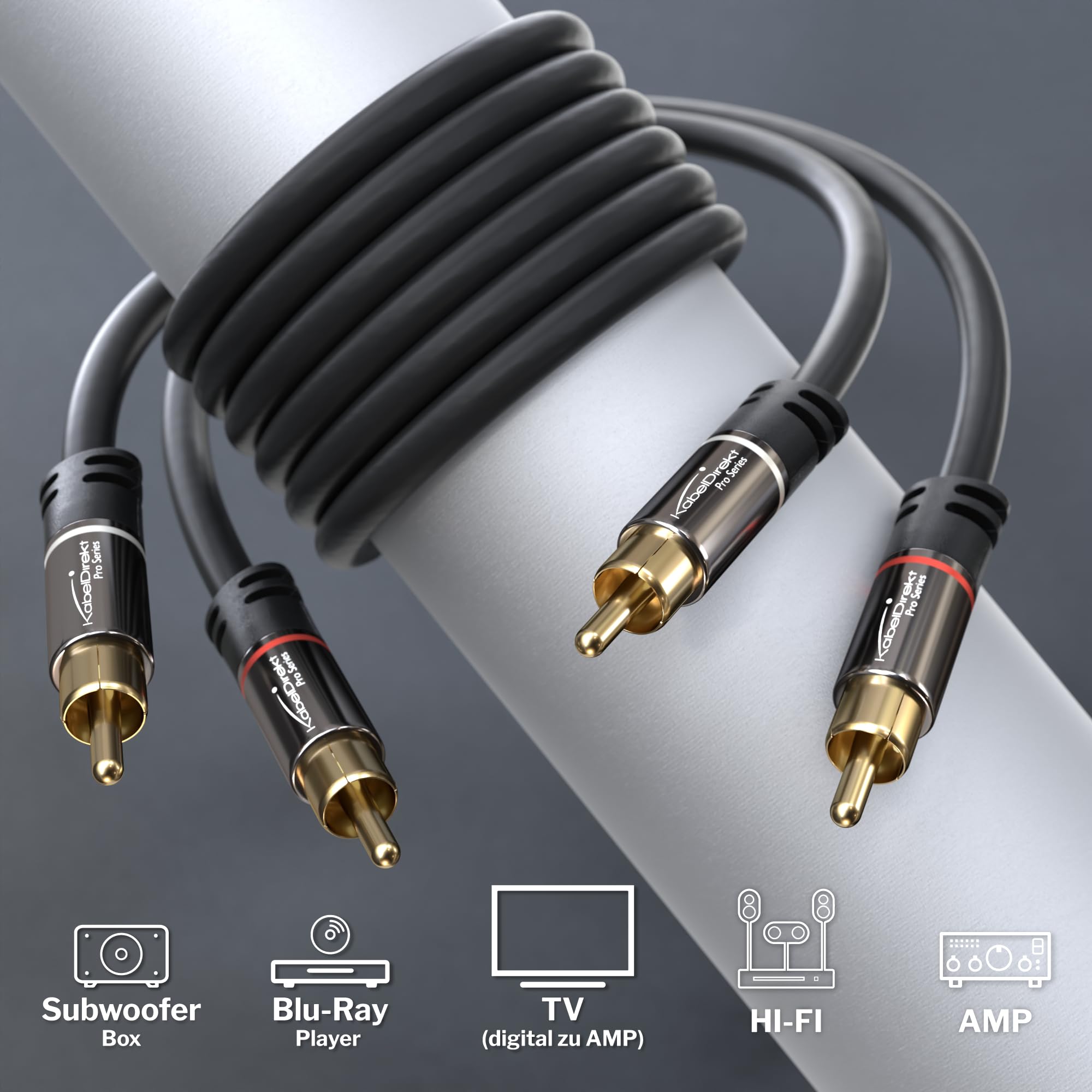 CableDirect – 3ft RCA/Phono Cable, 2 × 2 Plugs, Stereo Audio Cable, Practically Break-Proof & Flawless Sound Quality (coaxial, subwoofer/amp/HiFi & Home Cinema/Blu-ray, Analog & Digital)