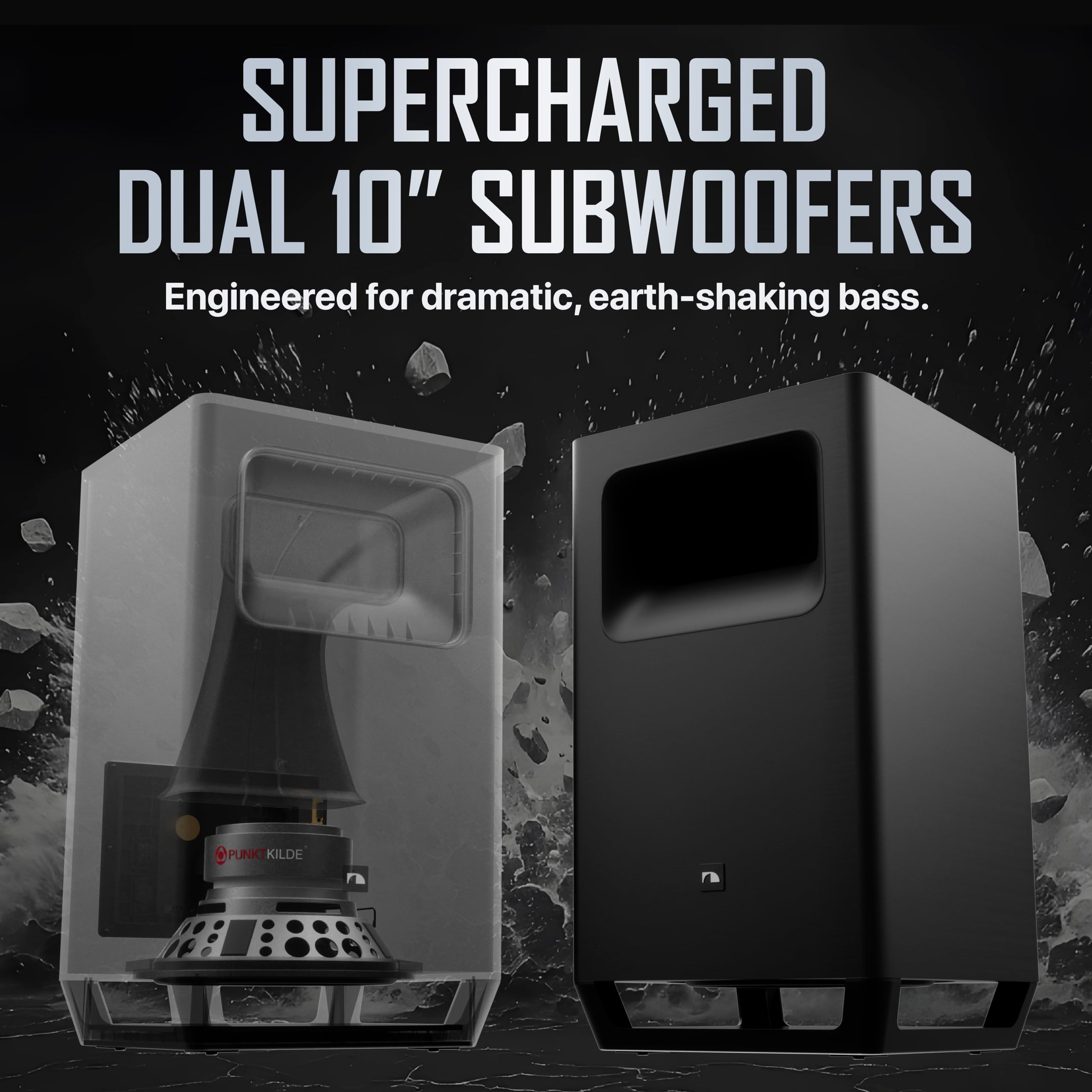Shockwafe 11.2.6 Channel Dolby Atmos/DTS:X Soundbar with Upgraded Dual 10” Subwoofers, Wireless Bipolar Surrounds, 6 Height Channels, AHD Ultra, 31 Punktkilde Drivers (2025 Flagship)