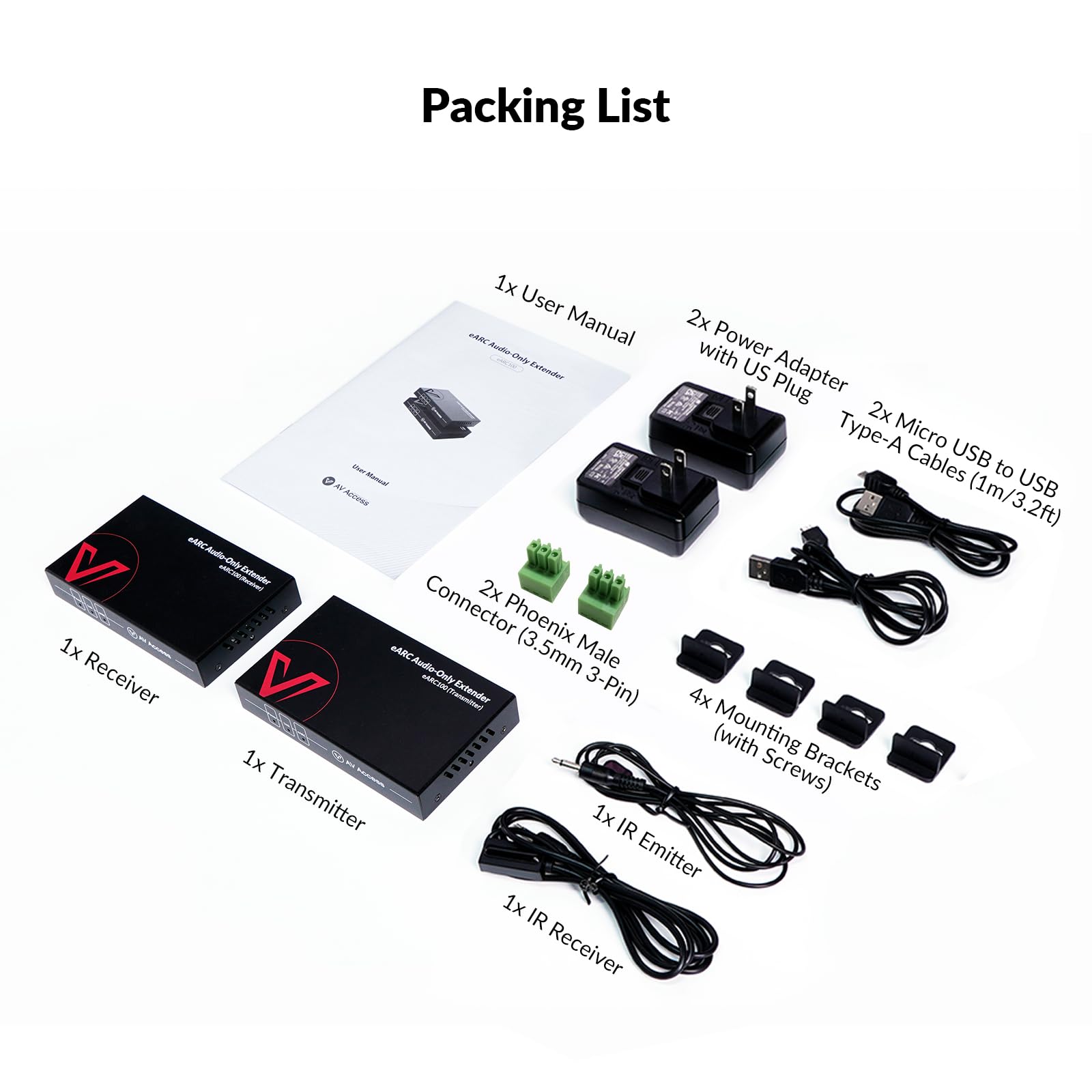 AV Access eARC & ARC Audio Extender Over Cat 5e/6/6a/7 Ethernet Cable Up to 100m/330ft, Audio Extender with 2-Way IR, RS232 & CEC, Ideal for Home Theater(eARC100)