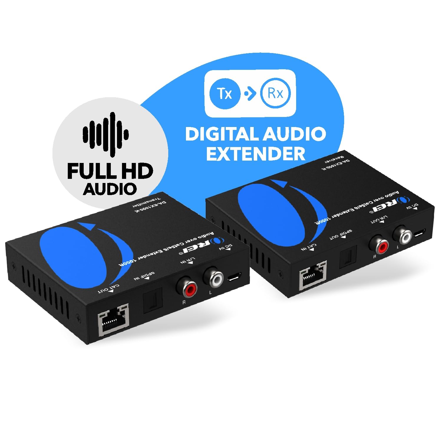 OREI Audio Over Cat5e/6 Extender Upto 900 Feet - Extend Digital Optical Coxial Toslink Signal Over LAN Ethernet Power Over Cable for Long Distance Extension Dolby Digital, DTS 4.1, DTS-HD, PCM