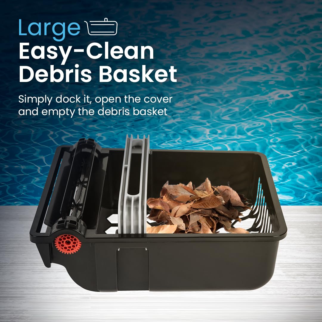 SE Solar Powered Automatic Robotic Pool Surface Skimmer Cleaner with 24/7 Continuous Cleaning Battery Power and Re-Engineered Twin Salt Chlorine Tolerant Motors (Blue)