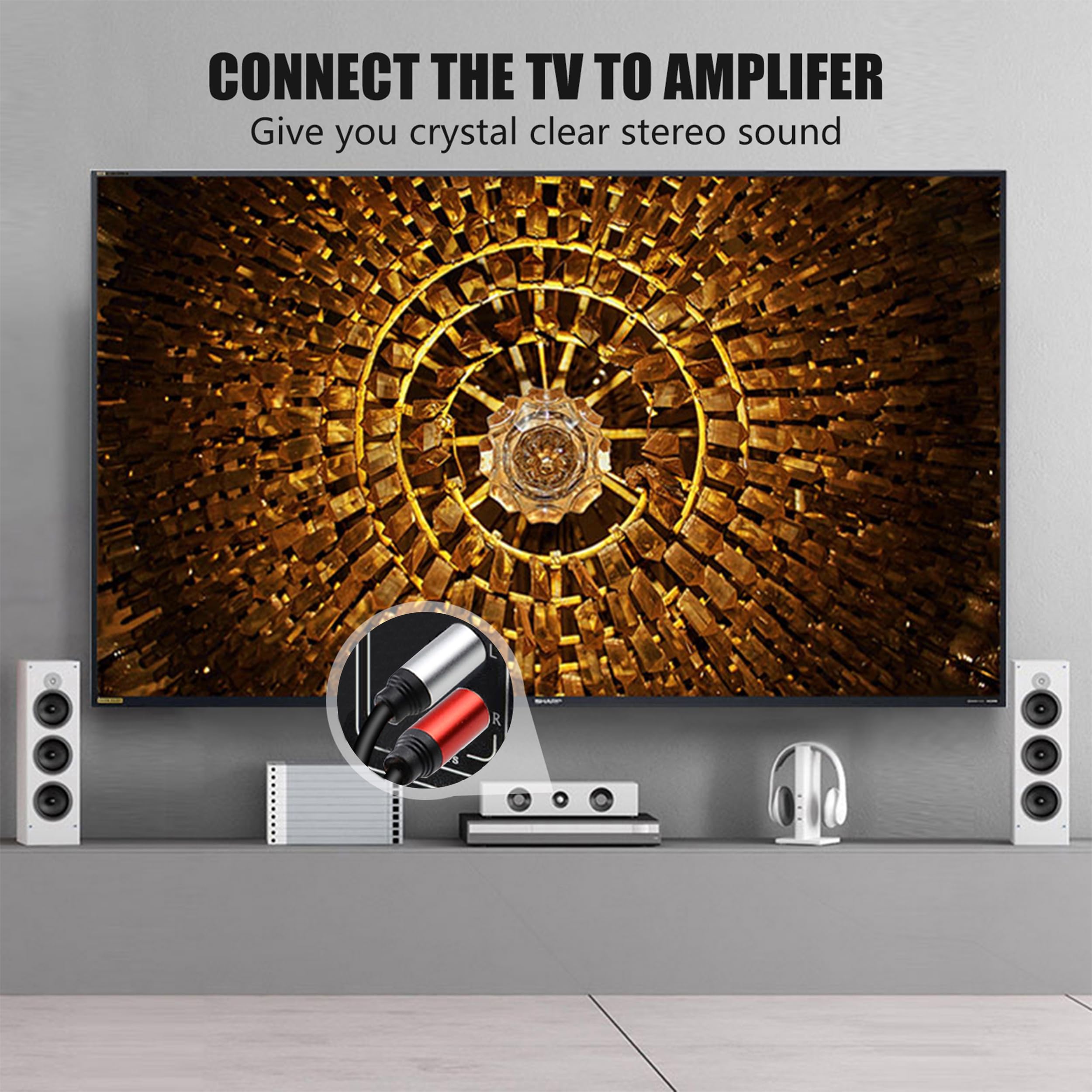 Tan QY 2RCA to 2RCA Cable 3Ft, Gold-Plated 2 RCA Male to 2 RCA Male Stereo Audio Cable for Home Theater, HDTV, Gaming Consoles, Hi-Fi Systems (3Ft/1M)